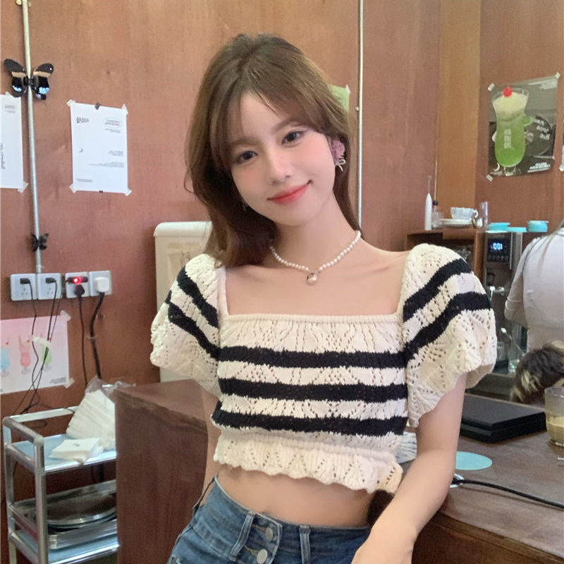 MS720 Áo kiểu len nữ croptop đan móc Hàn Quốc