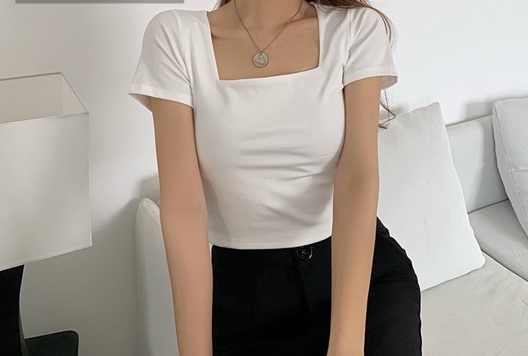 Áo croptop cổ vuông ngắn tay ôm nữ , áo crt hở rốn thun gân 100% cotton đẹp màu đen trắng