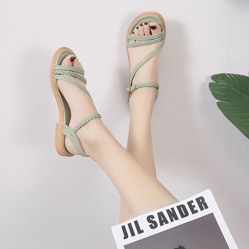 Echo Times Shoes StoreMùa hè 2024, mẫu dép mới của nữ phiên bản Hàn Quốc với những chiếc giày dệt lộ liễu nữ tính, thanh lịch, giản dị