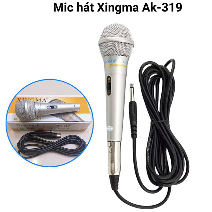 Micro Karaoke có dây Xingma Ak-319 chống hú, có màng lọc tạp âm, cổng 6.5mm, dây dài 3 mét