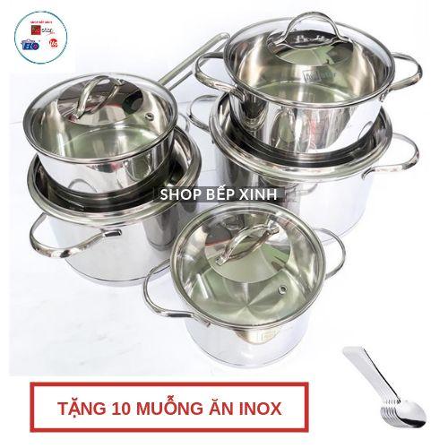 Bộ nồi inox cao cấp 304 Kit Fivestar 5 món nắp inox tặng 10 muỗng inox cao cấp