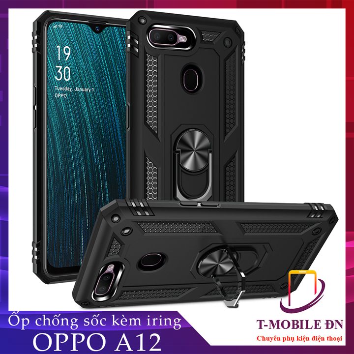 Ốp lưng Oppo A12 chống sốc 2 lớp kèm nhẫn iring làm giá đỡ bảo vệ máy toàn diện chuẩn châu âu