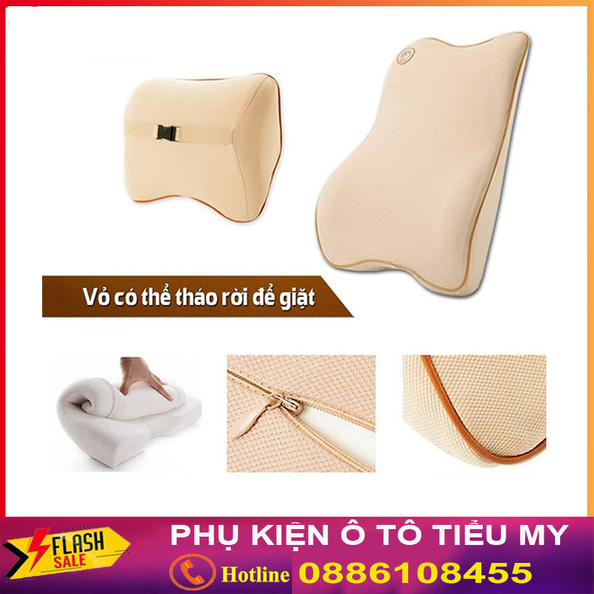 Gối Tựa Đầu Và Lưng Xe Ô Tô Chất Liệu Cao Su Non Cao Cấp, Chống Gù Lưng, Đau Mỏi Vai Gáy, Bộ Gối Tựa Xe Hơi, Ô Tô, Ghế Văn Phòng Cao Cấp