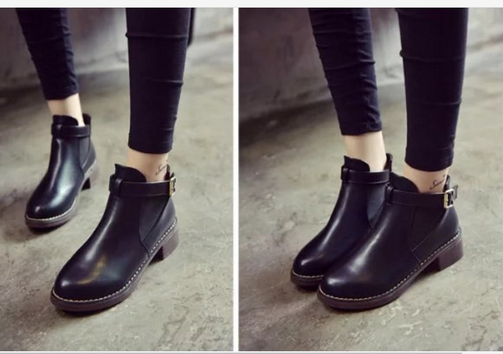 Giay bốt nữ, chelsea boots giày boot cổ ngắn đế thấp1 khóa S426