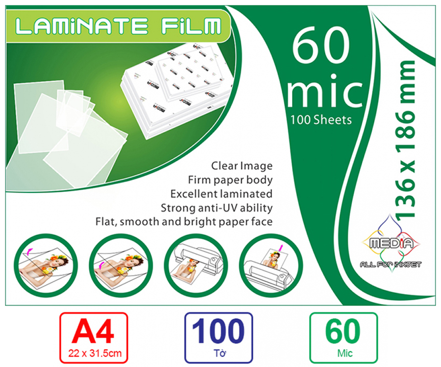 Nhựa ép plastic A3 60 mic Media (100 tờ/xấp)