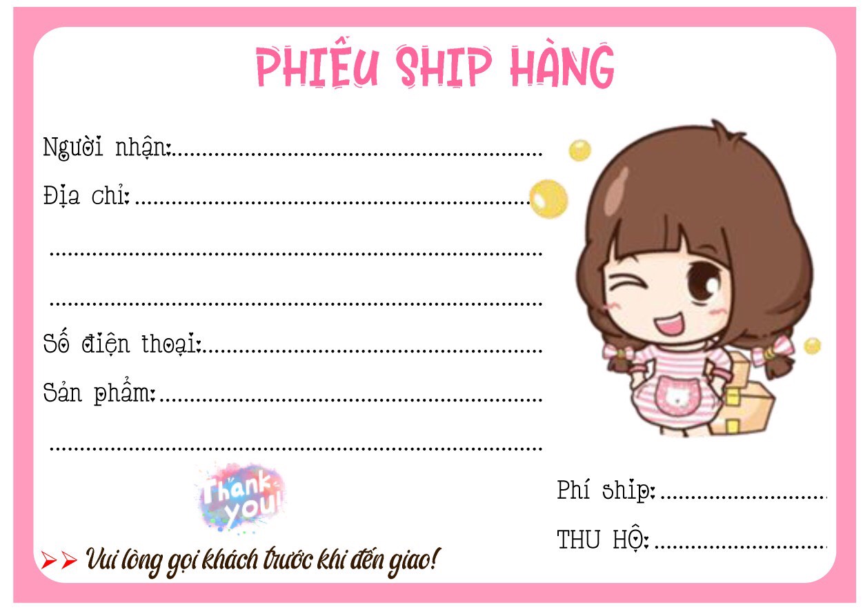 PHIẾU SHIP - GỬI HÀNG ( decal lột ra và dán )