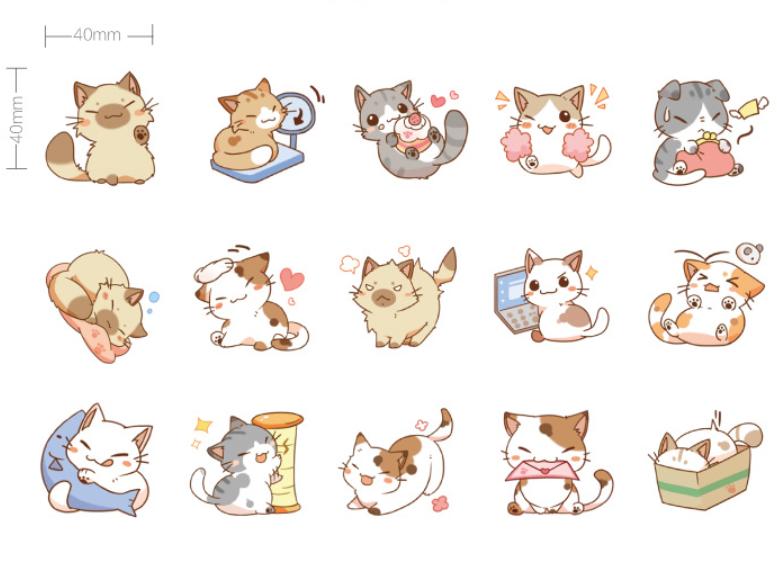 Hộp 45 sticker hình dán động vật, cún mèo dễ thương