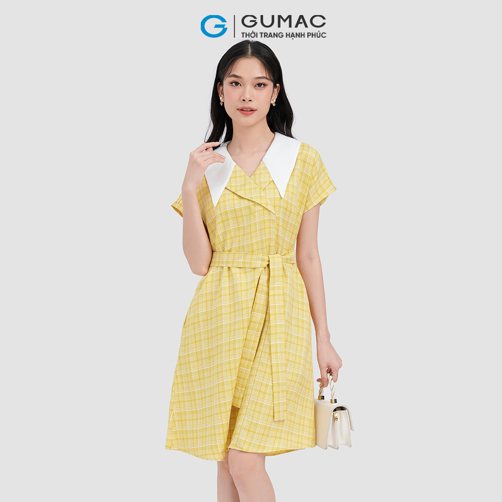 Đầm caro phối cổ thời trang GUMAC DC10064