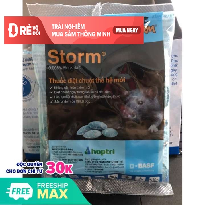 combo 5 gói thuốc diệt chuột storm 20 viên 1 gói Thiết kế dạng viên Không cần trộn thức ăn Chuột ăn phải sẽ tìm nơi có nguồn nước để chết