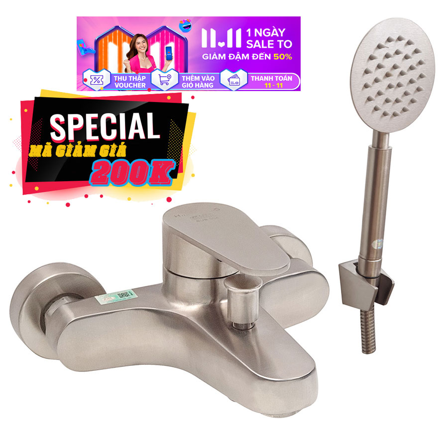 Bộ vòi sen nóng lạnh Inox SUS 304 Eurolife EL-1101 (Trắng vàng)