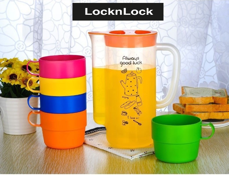 Bộ 5 Ly Nhựa Có Quai và Bình Nước Rainbow LocknLock 5P HPP514S5