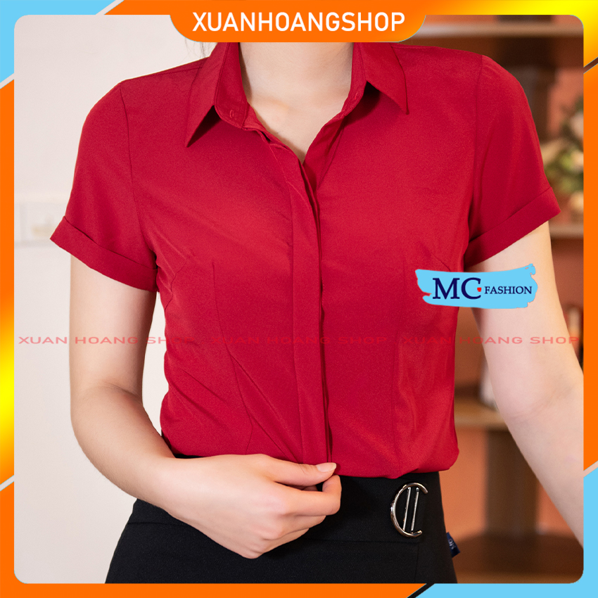 Áo Sơ Mi Nữ Mc Fashion Tay Ngắn Cộc Kiểu Công Sở, Cổ Đức Đẹp Có 5 Màu ( Xanh Tím Than, Đen, Hồng A208, Tím, Đỏ )