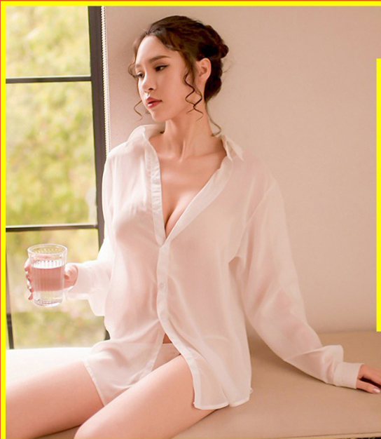 Áo Sơ Mi Ngủ Voan Mỏng Áo Sơ Mi Trắng