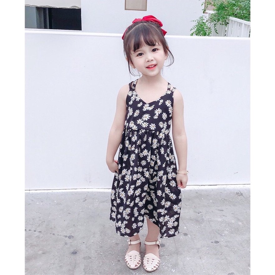 Váy Maxi Vải Lụa Hoa Cúc Lưng Đan Dây Chéo Cực Đẹp Cho Bé Unchi Store (V410)