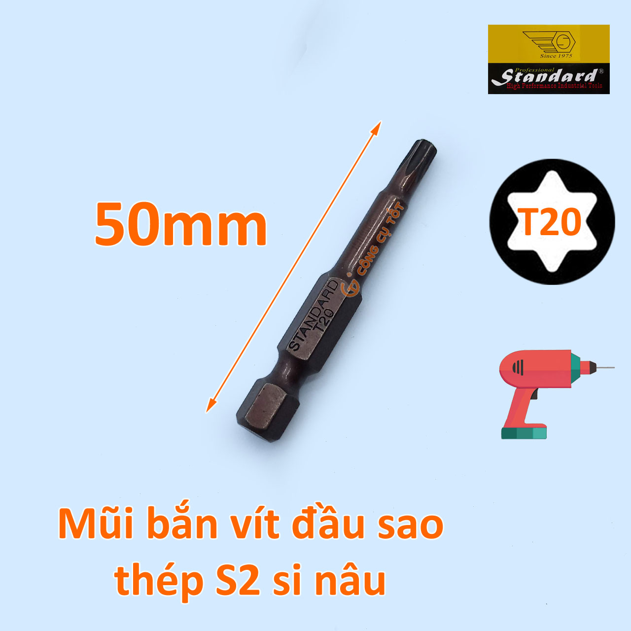 Đầu bắt vít hình sao chuôi lục si nâu Standard T20