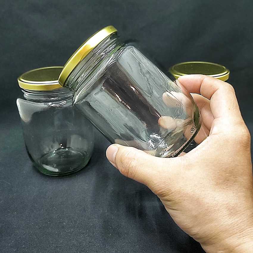 Hũ Đựng Gia Vị Thủy Tinh 500ml (combo 3 cái) nắp thiếc vàng – Hũ Thủy Tinh 500ML - Lọ Thủy Tinh 500ML – Hủ Gia Vị