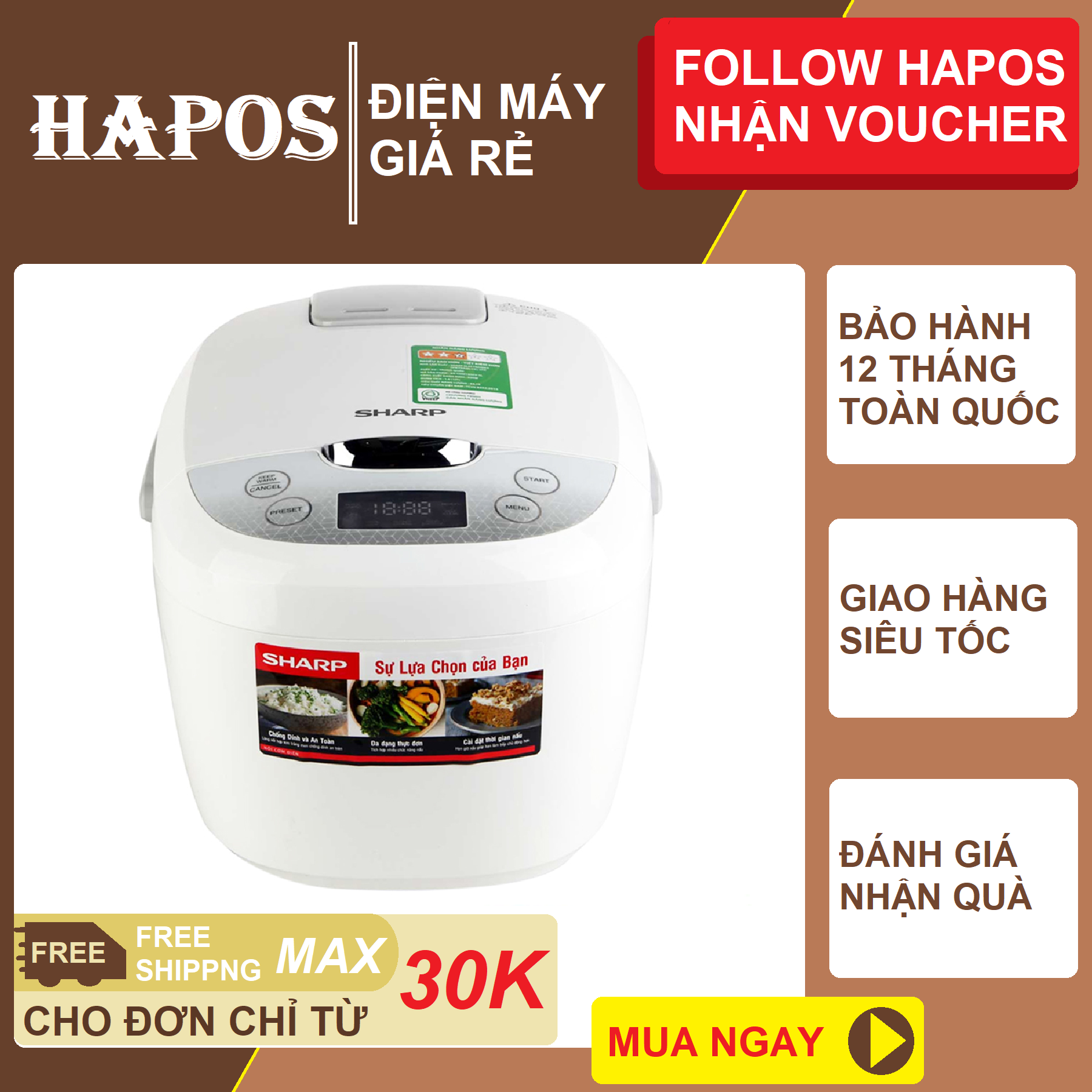 Nồi Cơm Điện Tử Sharp KS-COM185EV/186EV/180EV (1.8L)
