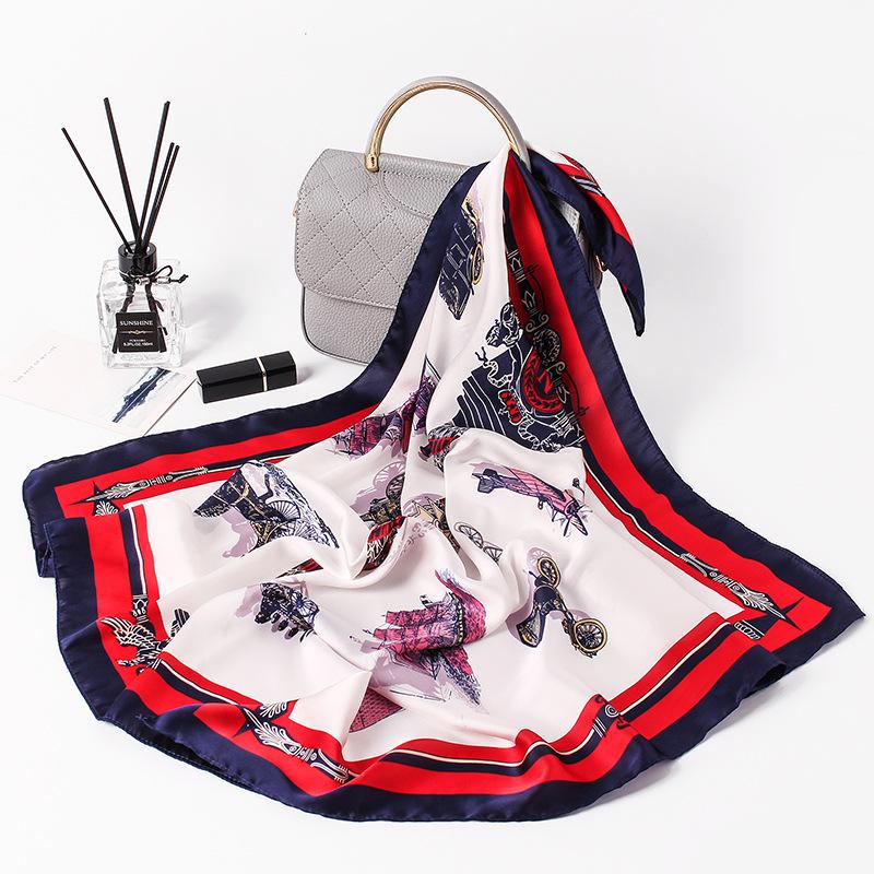 Khăn Lụa Vuông Kẻ Ô 4 Màu (Trắng - Xanh Dương - Xanh Nhạt - Be) Viền Xám - Chất Liệu Chiffon - 70x70cm - Mã KL015