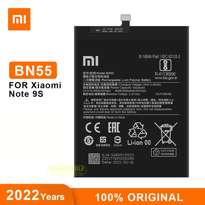 Freeship battery Xiaomi Redmi Note 9s bn55-no9s 5020mAh Zin + Giveaway glue battery