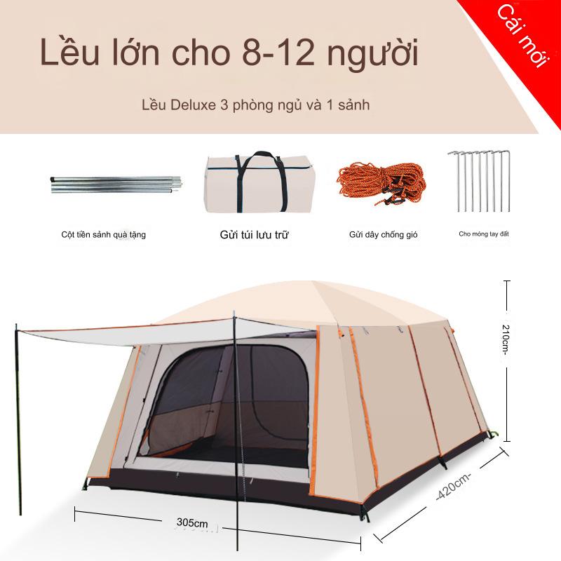 Lều cắm trại nhiều phòng ngủ cho 4-12 người lều dã ngoại du lịch 2 lớp không gian rộng thông thoáng chống nước gió muỗi
