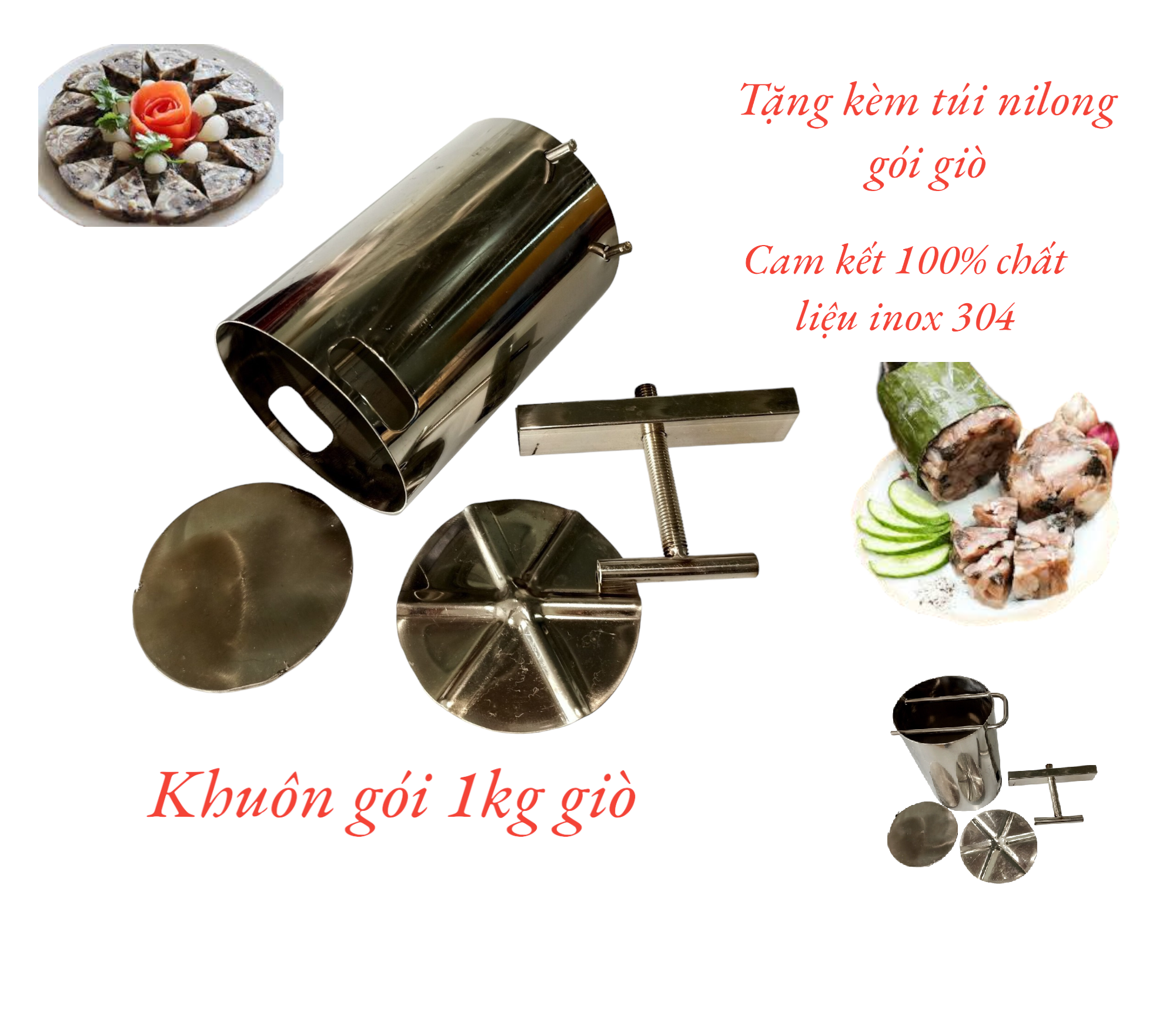 Cao cấp Khuôn làm giò inox 1kg, khuôn giò xào hay khuôn làm giò thủ