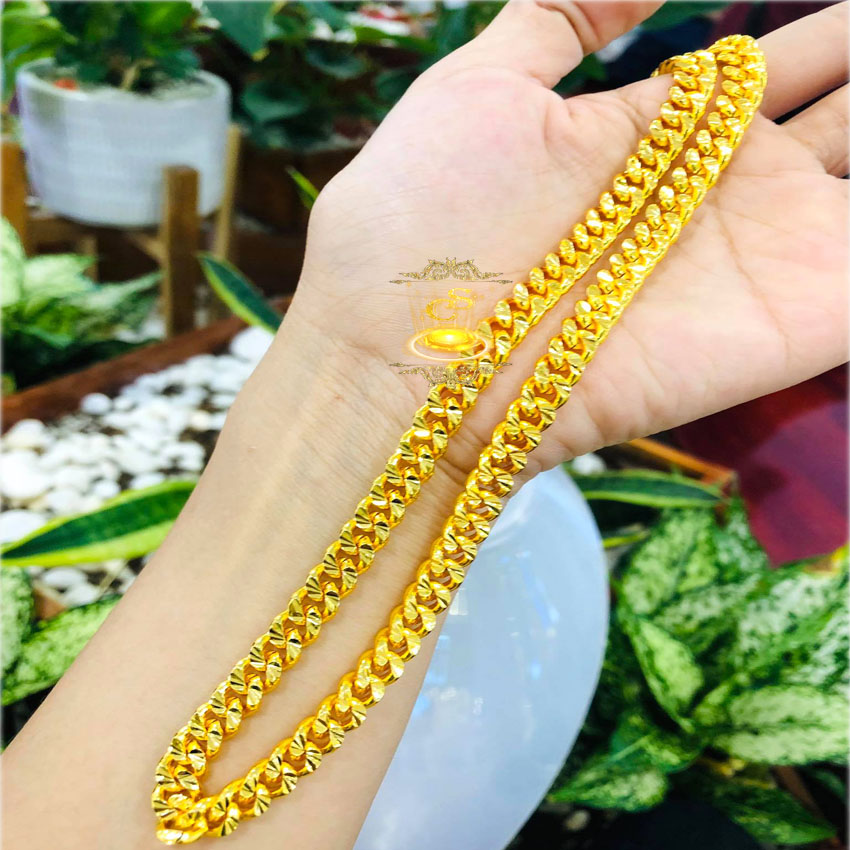 dây chuyền nam khoen lật cắt máy xi vàng 24k - kích thước 0.5x50cm - caraven silver - QC