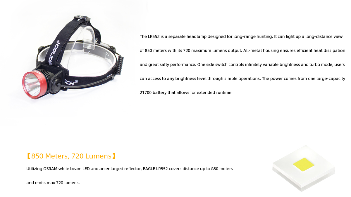 Đèn pin đội đầu MAXTOCH EAGLE LR552 độ sáng 720 lumen chiếu xa 850m (pin 21700)