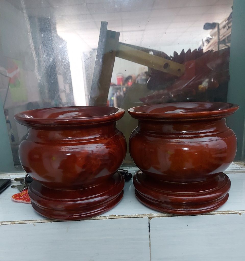 Bát nhang gỗ tràm nguyên khối cao cấp đk 16 cm