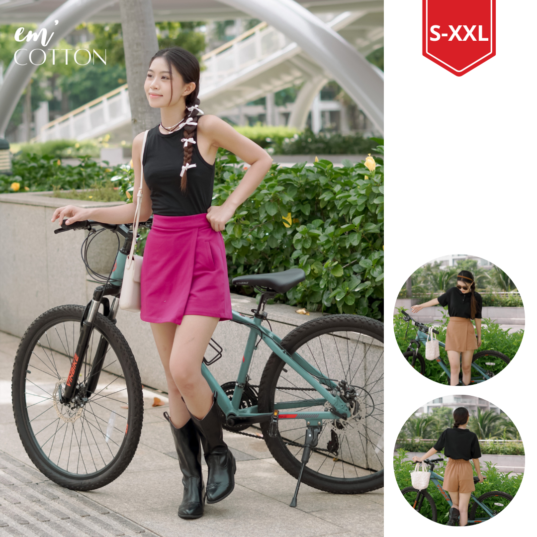 Quần đùi thun giả váy túi mổ