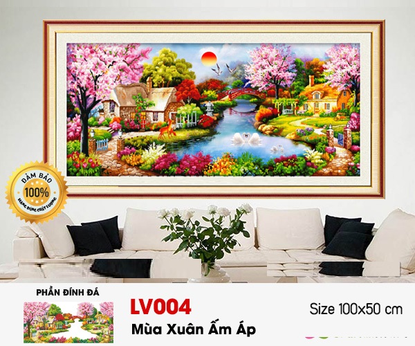 Tranh đính đá cao cấp mùa xuân ấm áp lv004 kích thước 1mx50cm