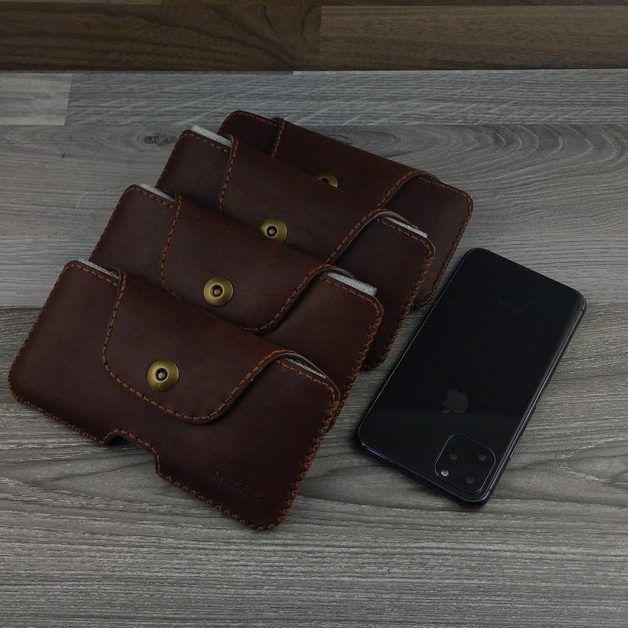 Bao Da Đeo Lưng iphone 11 pro max Da Sáp Nâu Cafe