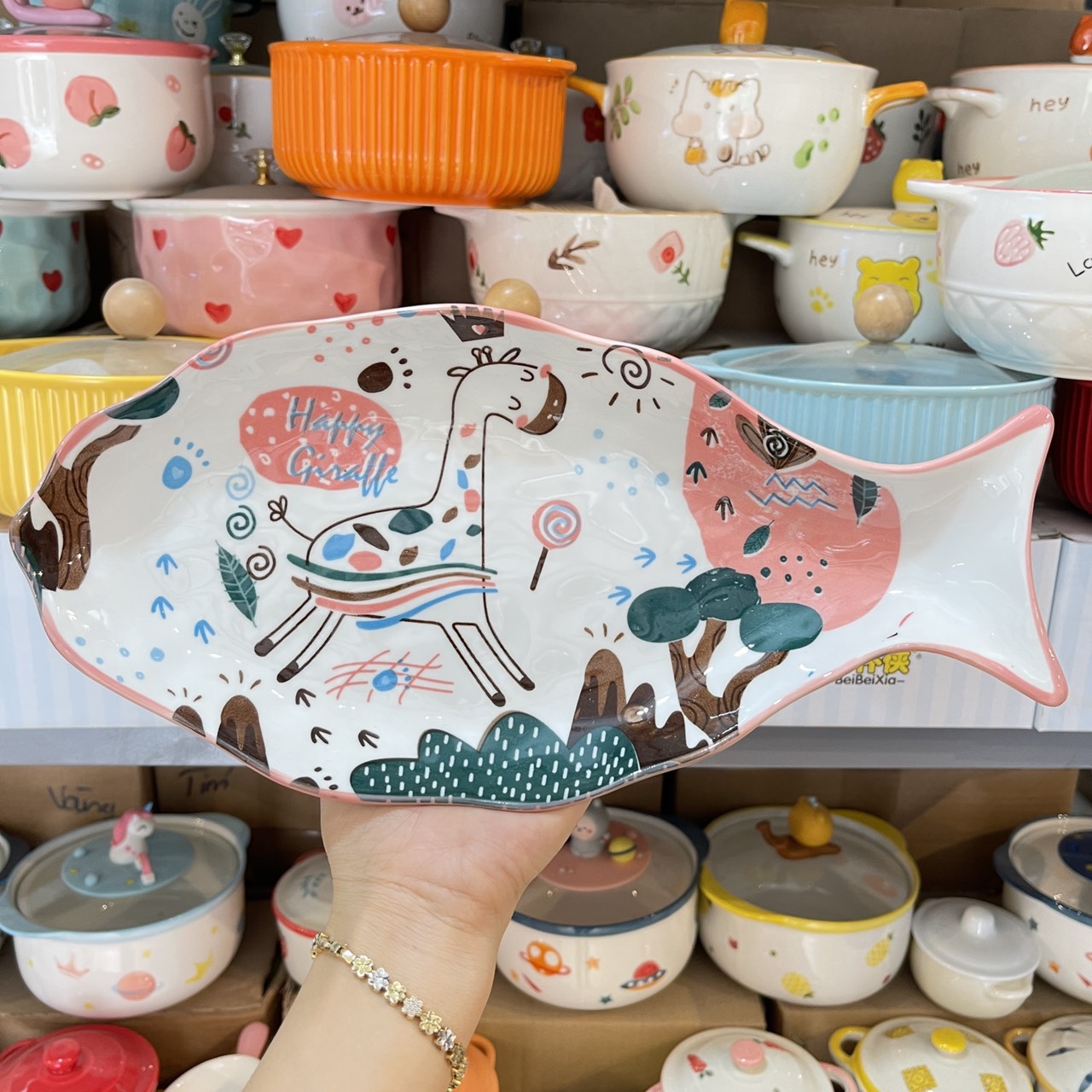 Bát Đĩa Gốm Sứ Decor, Bát Ăn Cơm, Bát Ăn Chè, Chén Dĩa Dễ Thương Bộ Bát Đĩa Hươu Hồng 15 món Xinh Yêu Gomsudecor21