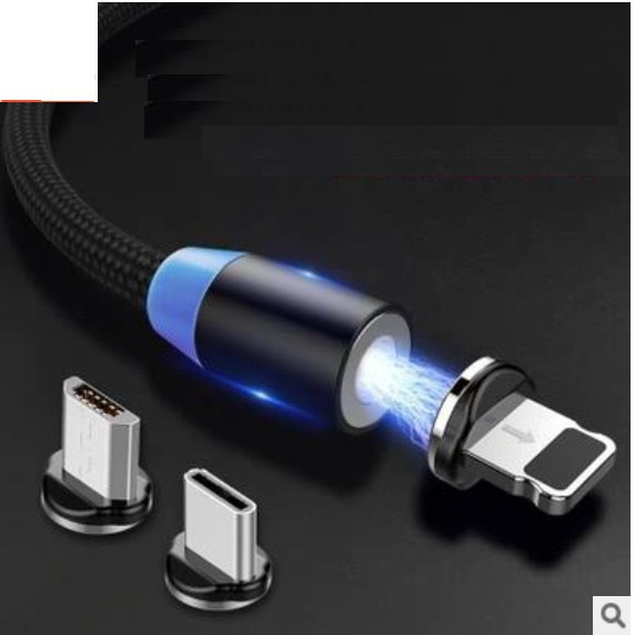 Cáp sạc từ hút nam châm đầu micro usb type C và iPhone 360 độ dây dù