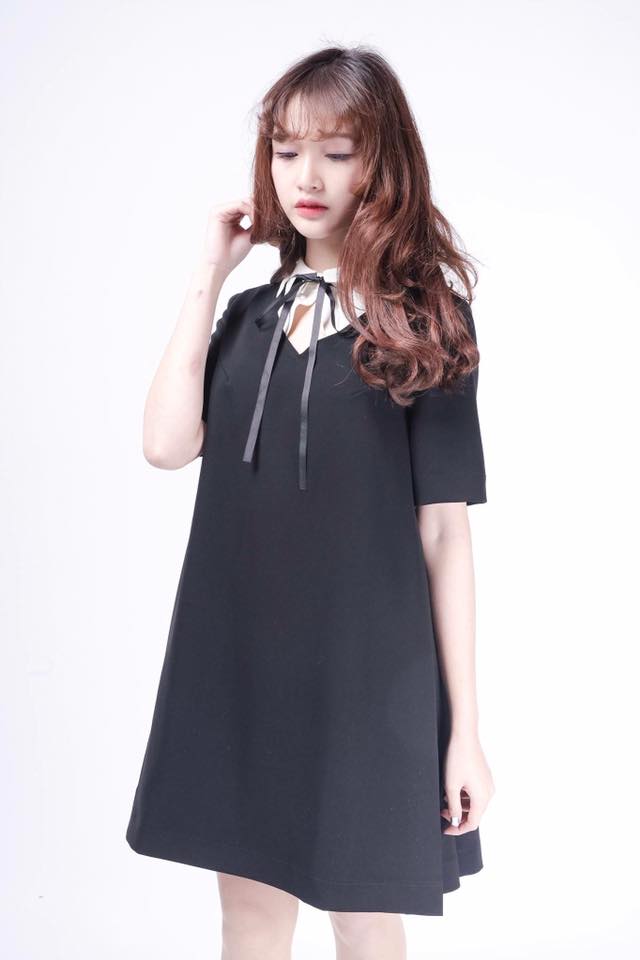 Đầm suông form A nơ cổ Annie