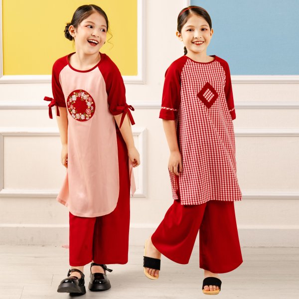 Nơi bán Áo dài tết cách tân màu đỏ cho bé gái, bé trai Econice G2. Size váy trẻ em 3, 4, 5, 6, 7, 8, 9, 10, 11, 12 tuổi