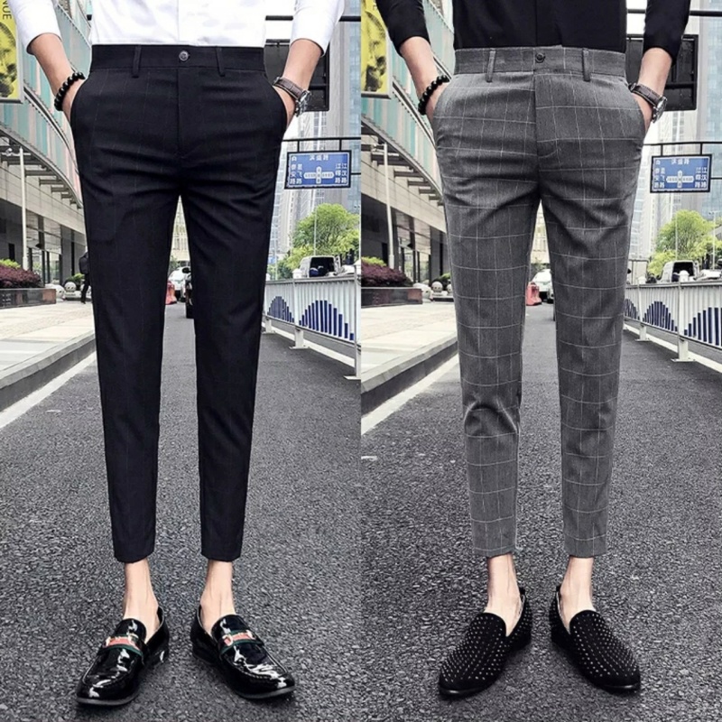 QUẦN TÂY NAM SỌC CARO QUẦN TÂY ÂU NAM ỐNG CÔN DÁNG BODY VẢI CO GIÃN CAO CẤP 3 MÀU