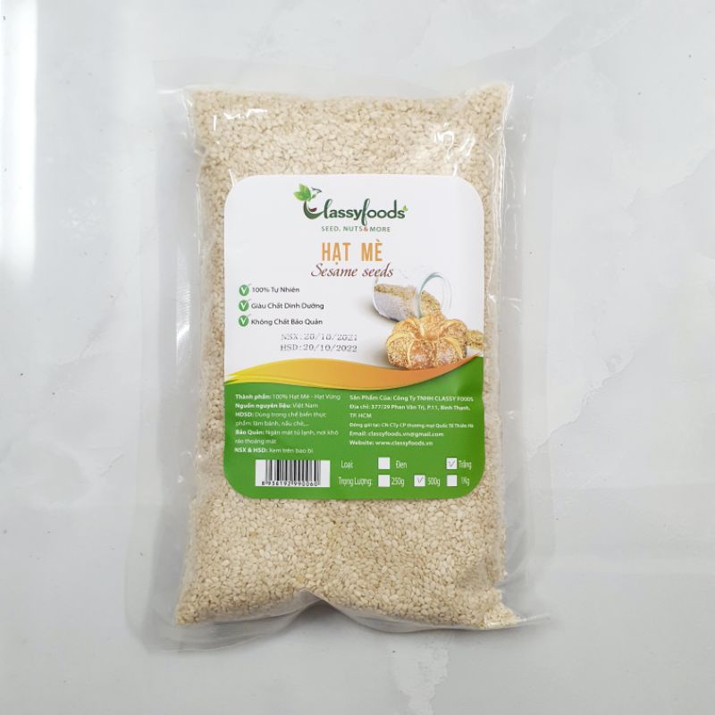 Hạt mè trắng Classy Foods 500g - 100gr