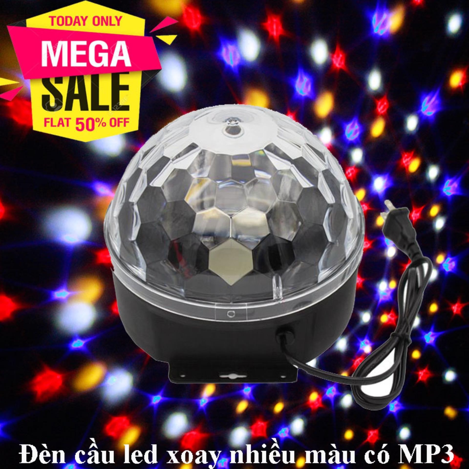 [HCM]Đèn Led 7 Màu Bền Đẹp Đèn LED Quả Cầu Cảm Ứng Xoay Pha Lê 7 Màu Nháy Theo Nhạc. đèn Led vũ trường đèn cảm ứng âm thanh.
