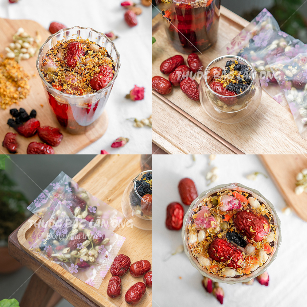Set trà dâu lục vị mix (Dâu tằm, táo đỏ, hoa hồng tây tạng, kỳ tử, hoa nhài) - Thuốc bắc lãn ông