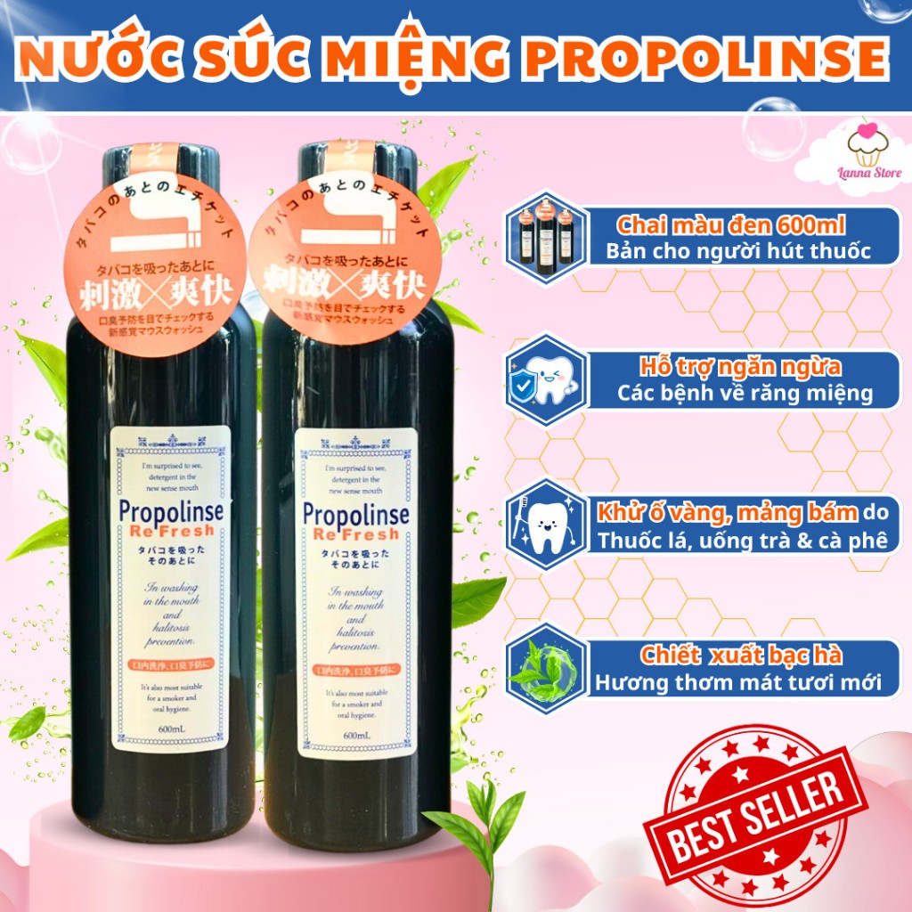 Nước súc miệng Propolinse chai Đen 600ml - Nhật Bản