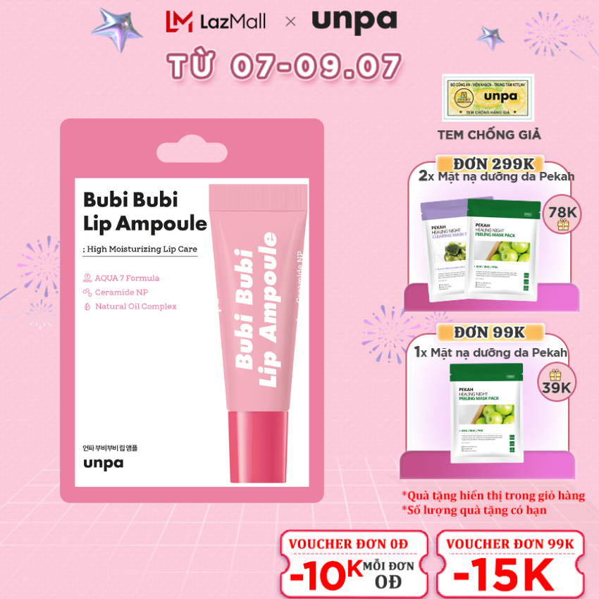 Son dưỡng môi dạng tinh chất Unpa Bubi Bubi Lip Ampoule làm mềm, dưỡng ẩm, và xóa nếp nhăn cho môi 10ml