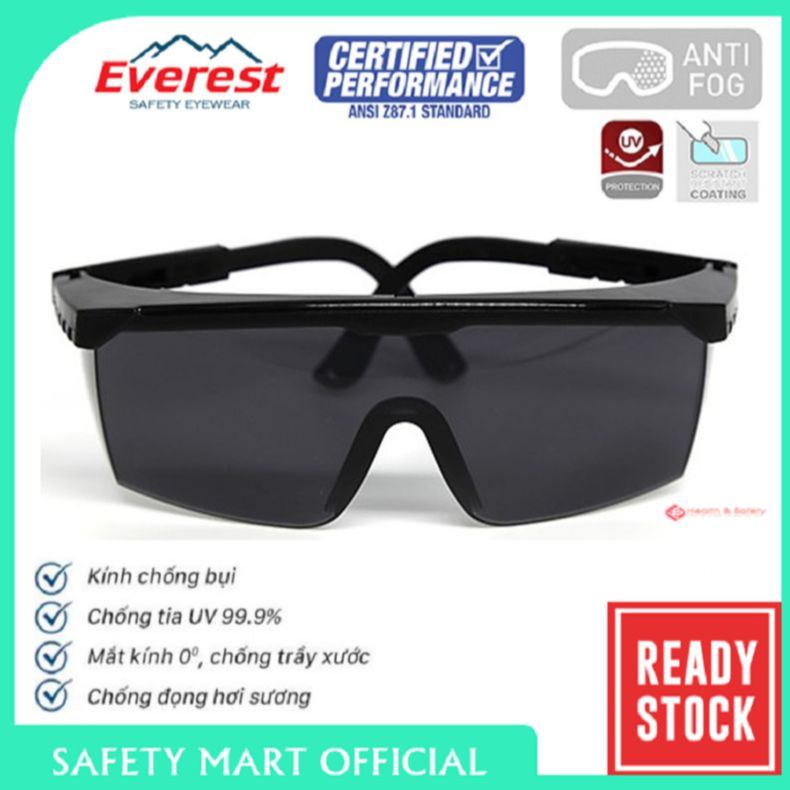 KÍnh bảo hộ lao động EV105 chống bụi tia UV, Kính bảo hộ Everest EV105 Chính Hãng Tawan - Chống Xước, Đọng Sương, Vừa Vặn Khuôn Mặt Bảo Vệ Mắt Tối Ưu - Hàng Chính Hãng SAFETY MART OFFICIAL