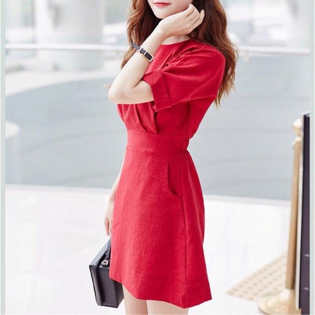 Đầm đỏ thun eo v2