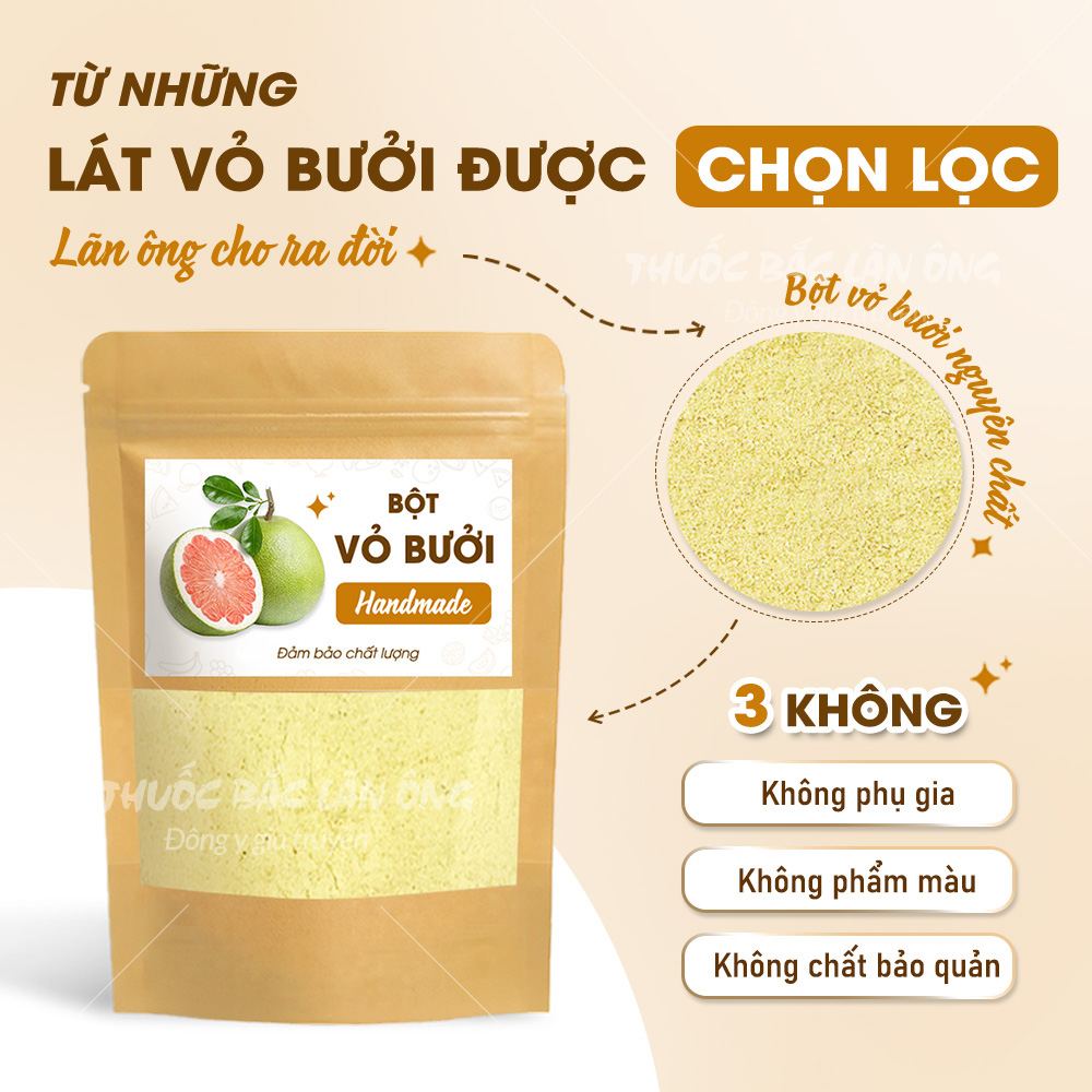 Bột vỏ bưởi 100g, nguyên chất, thơm, mịn, pha uống detox, thanh lọc cơ thể - Lãn Ông
