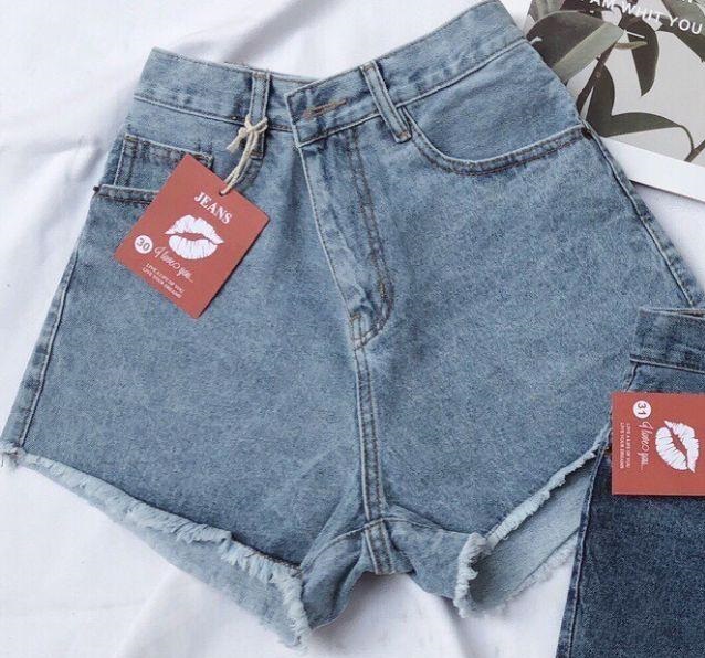 Short jean nữ trơn xanh 2 màu