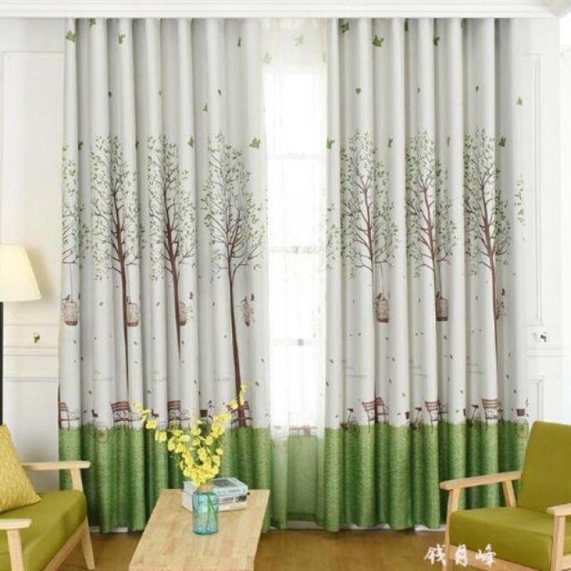 Rèm vải trang trí (có sẵn khoen) - CÂY XANH VÀ LỒNG CHIM PR011 nhaxinhnhadep (Mới)
