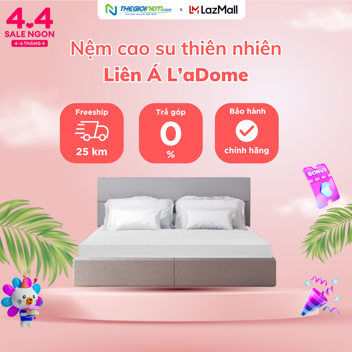 Nệm cao su thiên nhiên liên á la dome - bảo hành 12 năm