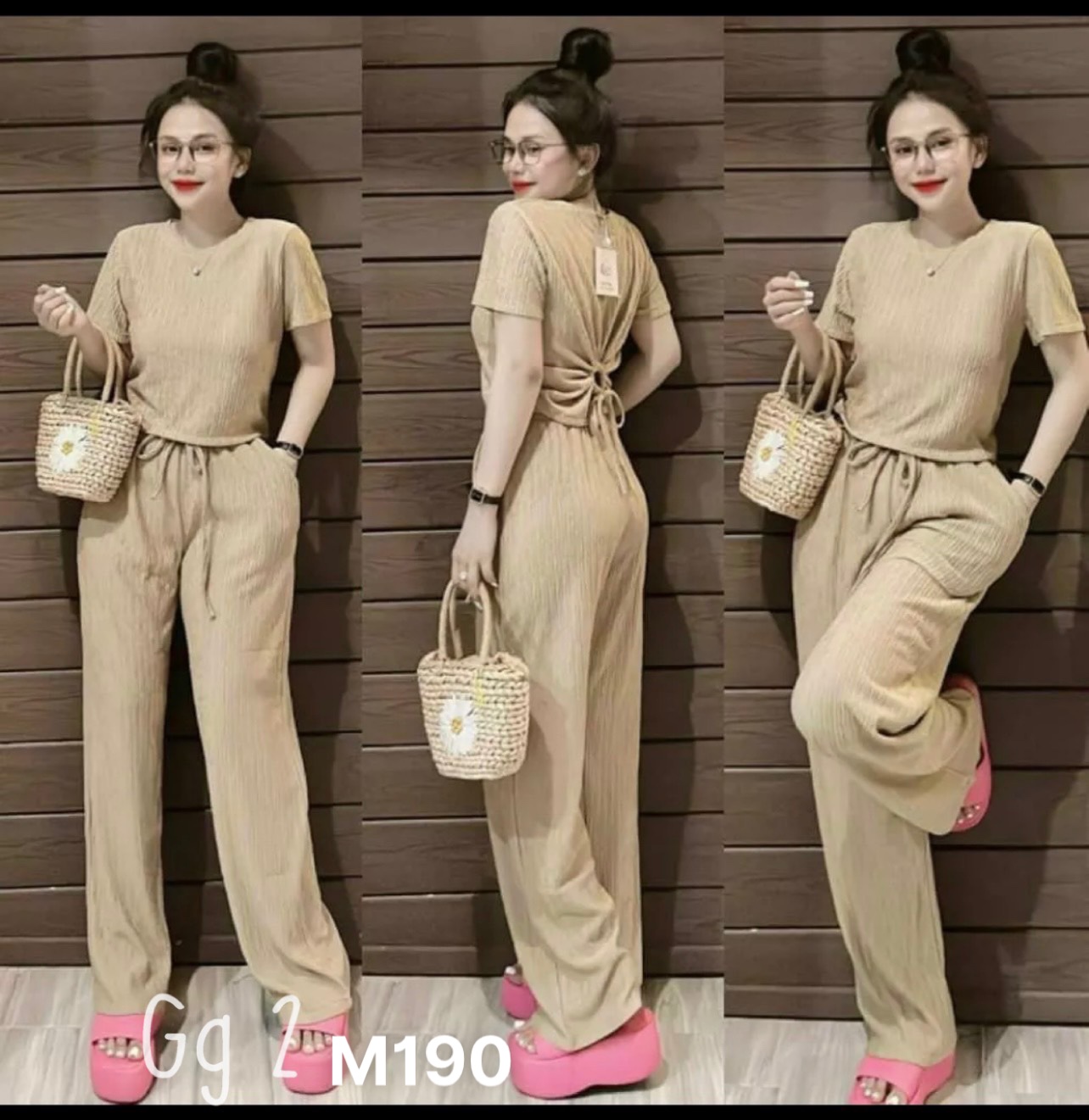 Set bộ thun xốp dây rút lưng áo tay ngắn quần dài M190