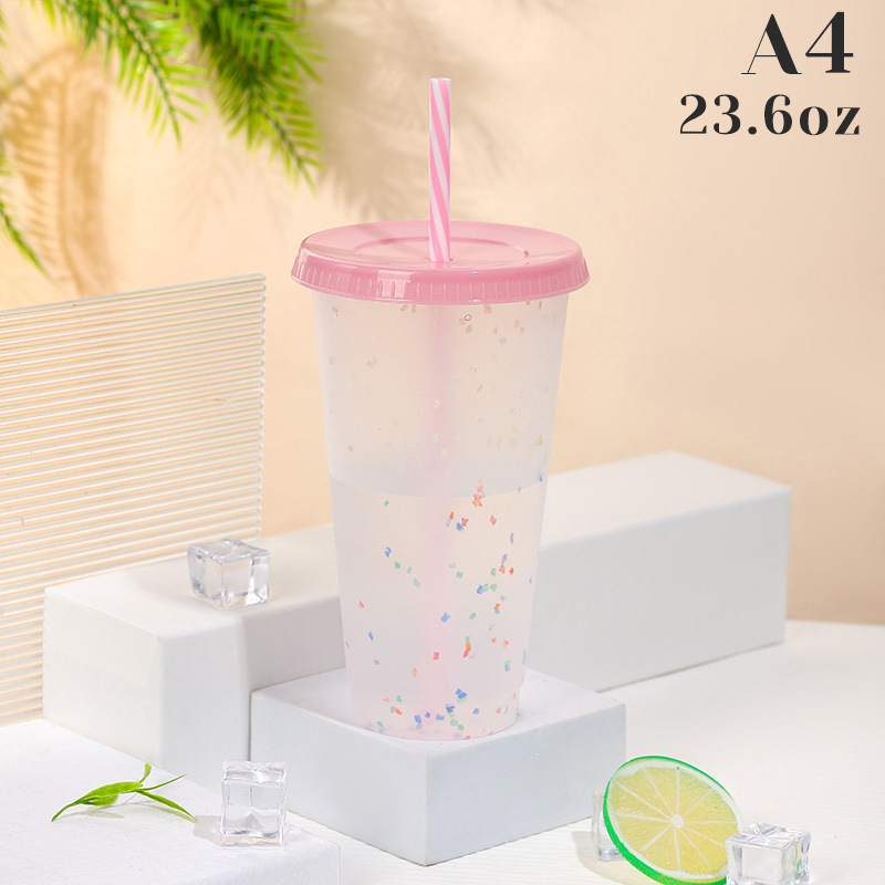 XUM Màu sắc thay đổi ly có nắp đậy và ống hút 23.6oz tái sử dụng nhựa Tumblers cho trẻ em và người lớn, Confetti màu sắc thay đổi ly