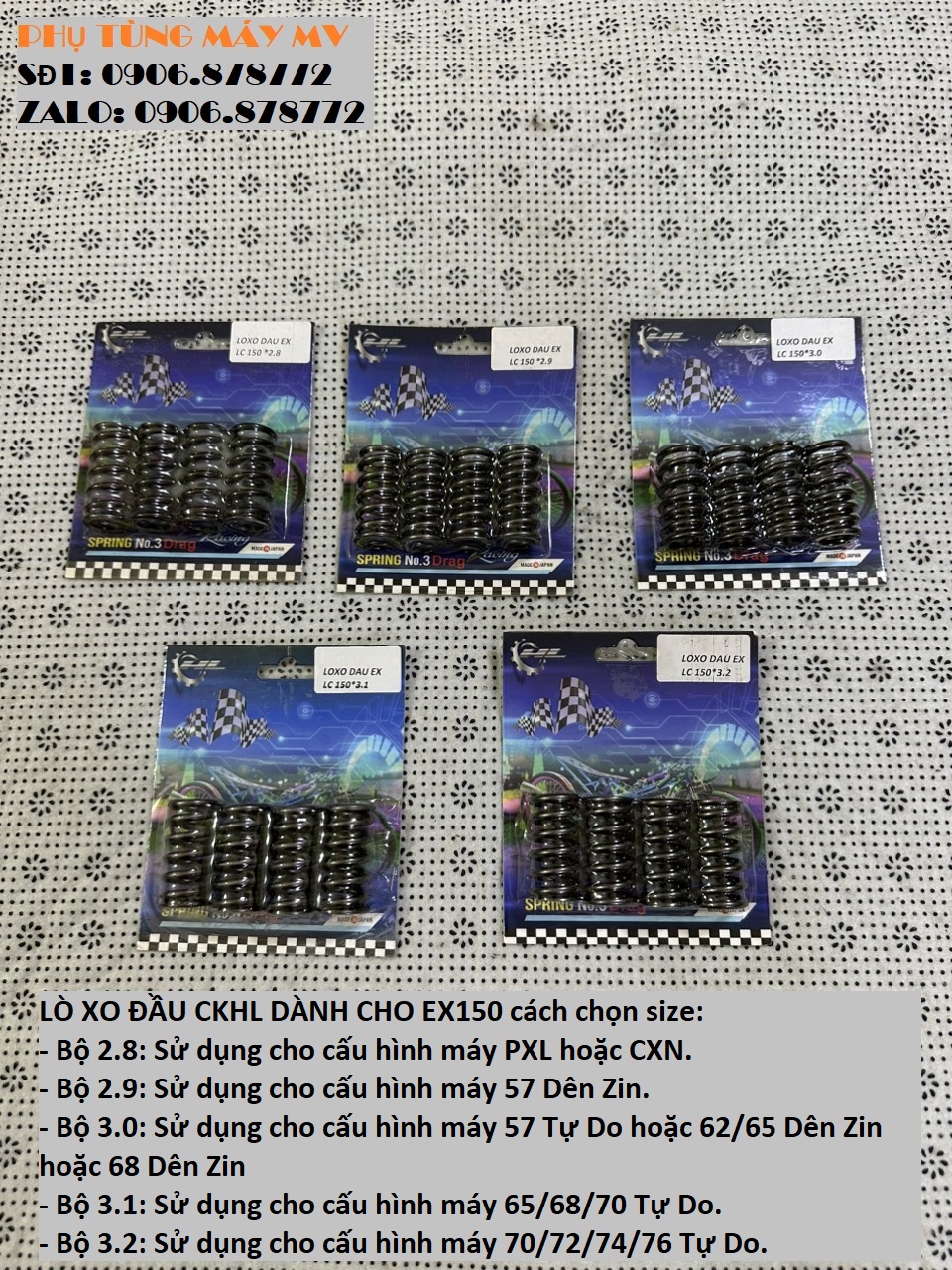 Lò xo đầu độ HL size 2.8/2.9/3.0/3.1/3.2 dành cho xe Ex150